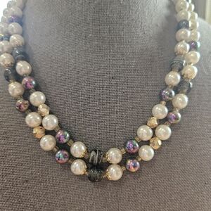 Elegant Multi-Strand Pearl and Iridescent Bead Necklace - Women Jewelry